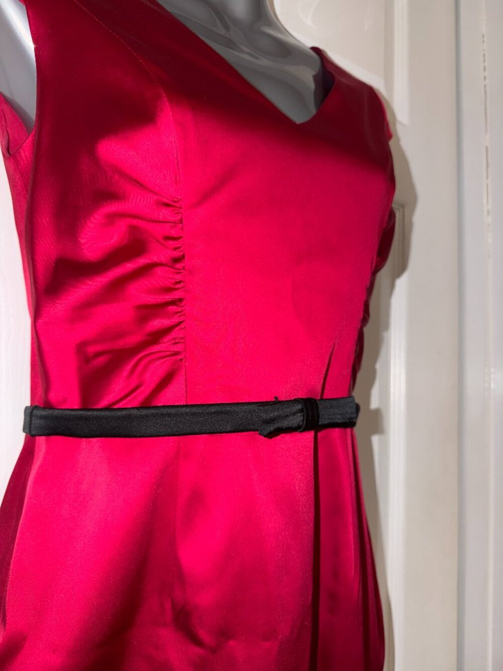 Kay Unger New York Pink Silk Blend Sheath Dress Belted Cap Sleeve Size 4 - Picture 2 of 6